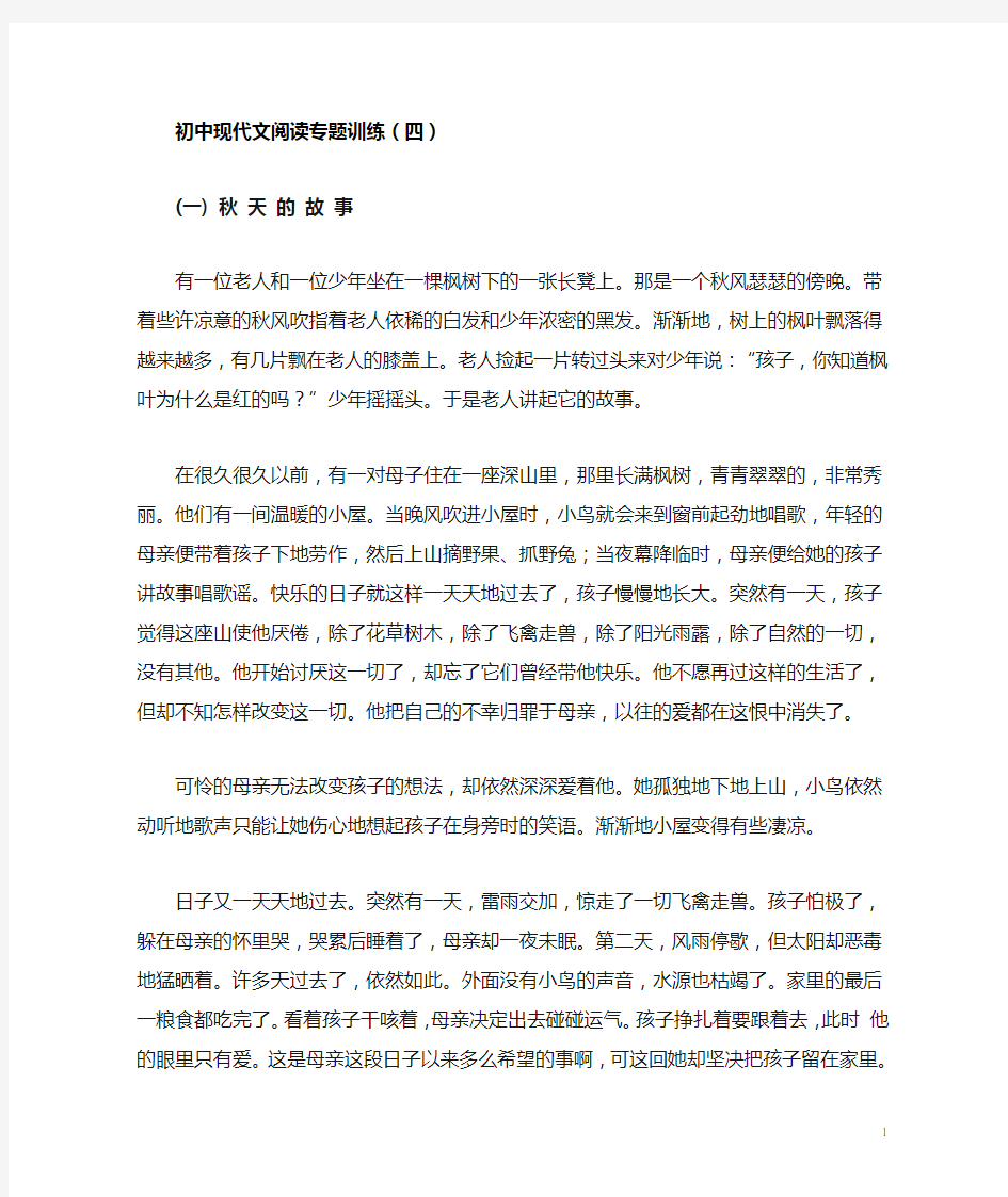 初中现代文阅读专题训练四(含答案)