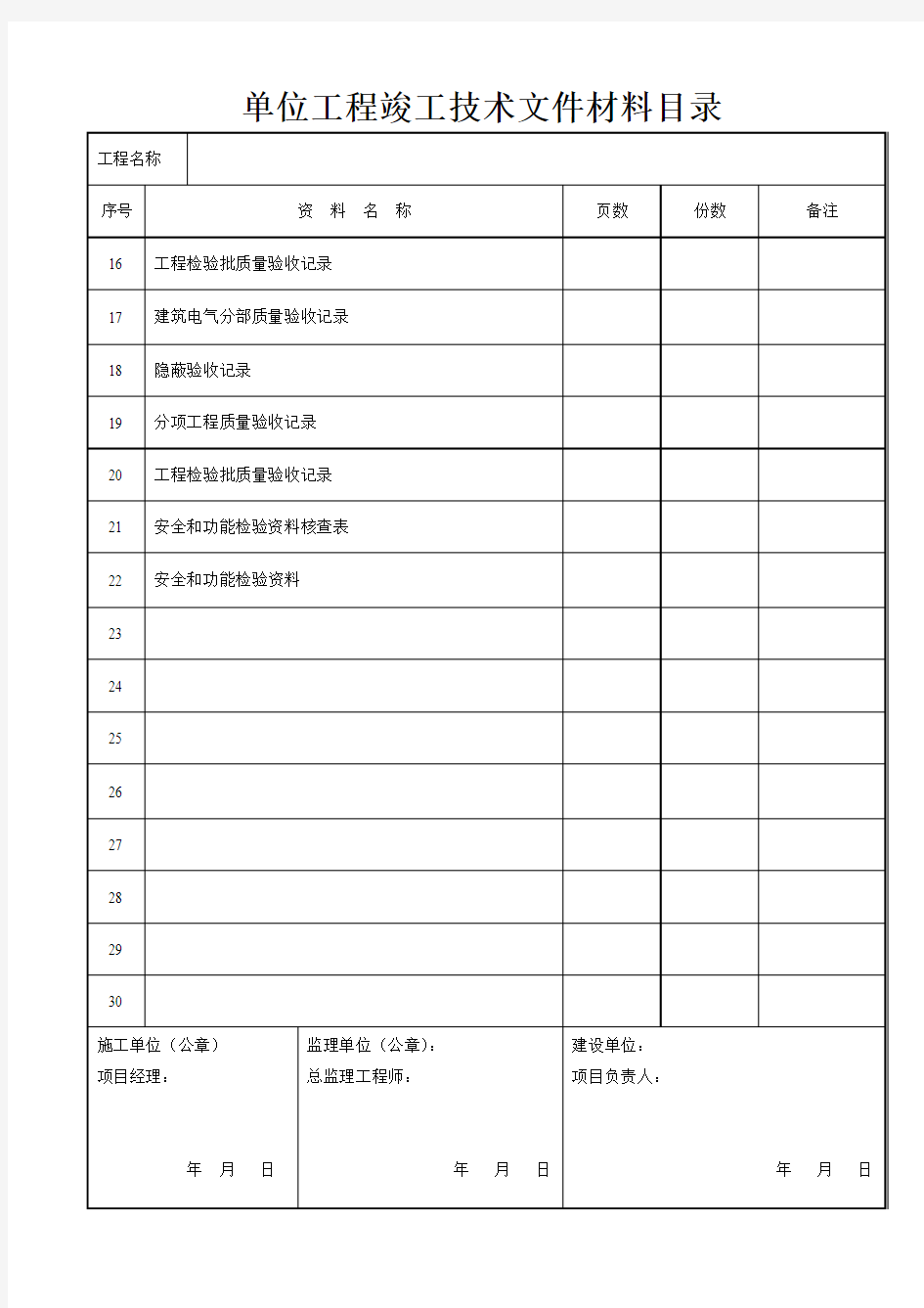 建筑装饰装修工程竣工验收资料表格