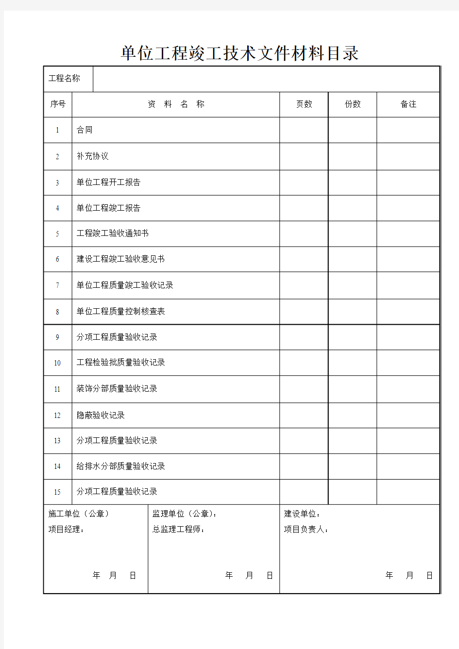 建筑装饰装修工程竣工验收资料表格