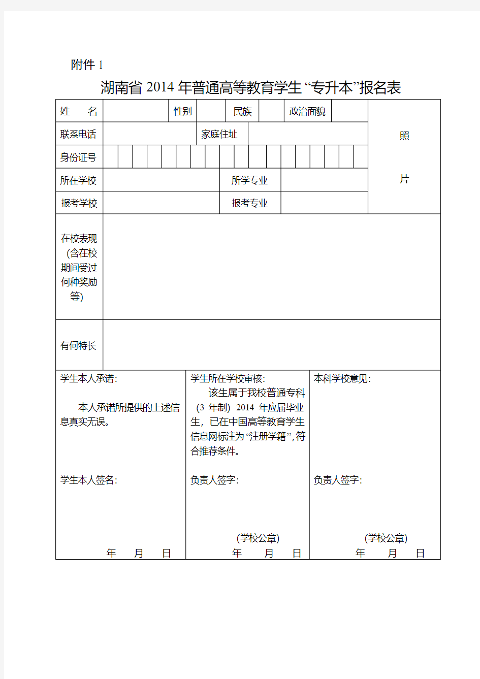 长沙学院专升本相关表格及考试科目