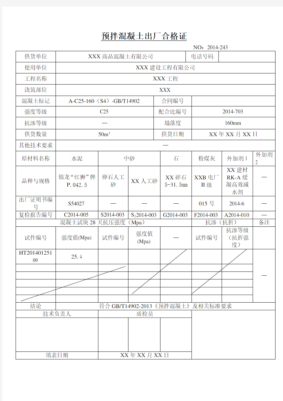 预拌混凝土出厂合格证模板