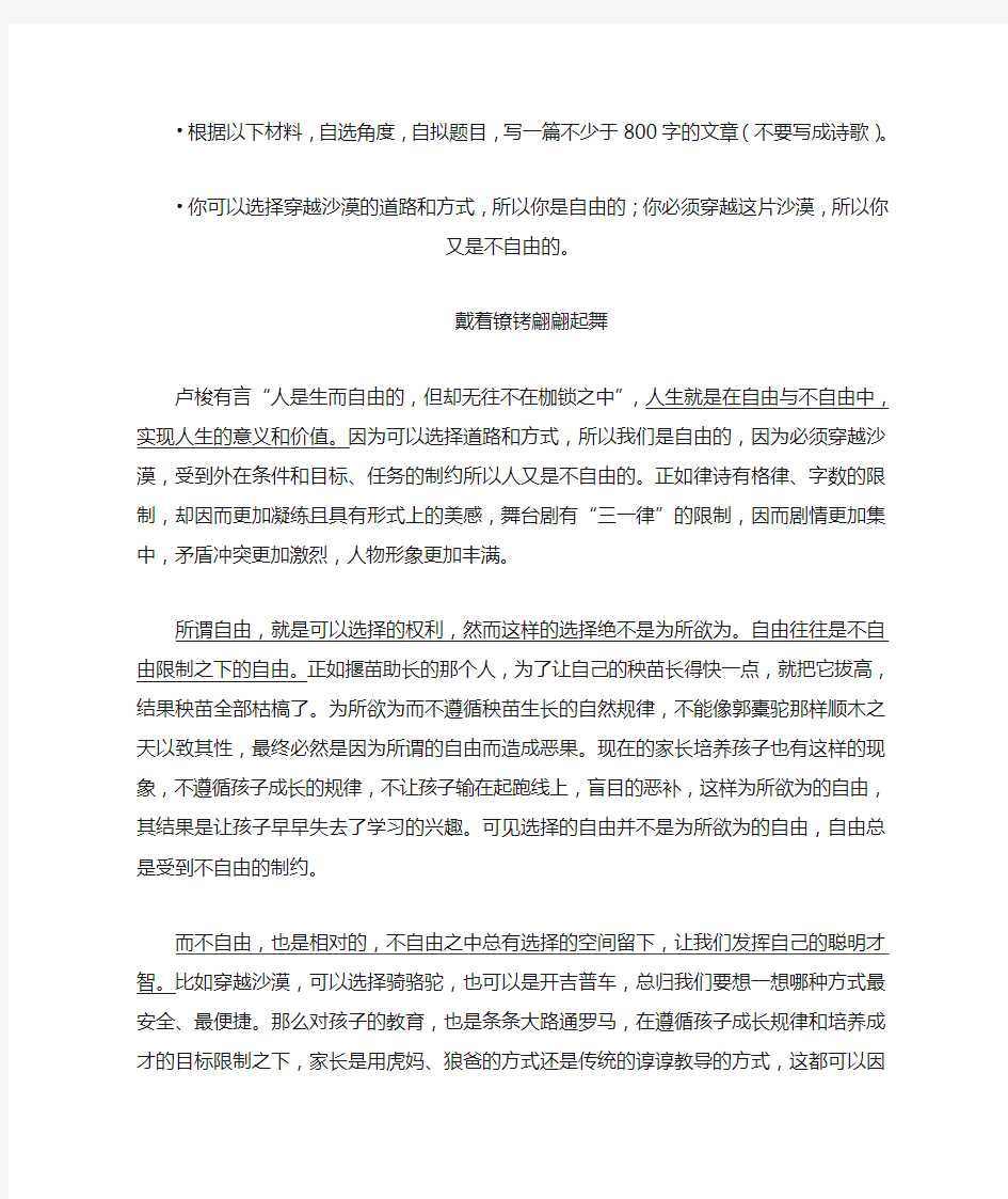 2014上海高考作文范文自由不自由
