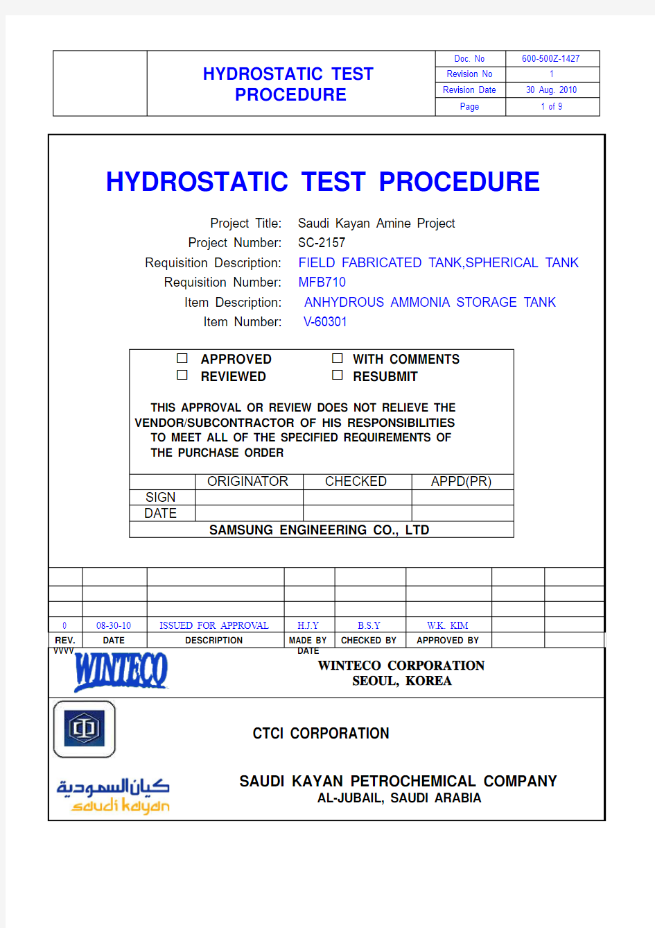 Tank Hydrostatic Test Procedure - FINAL