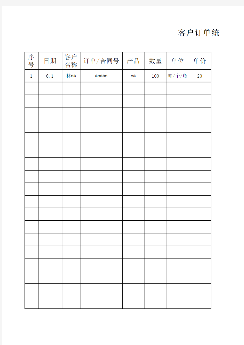 客户订单统计记录表