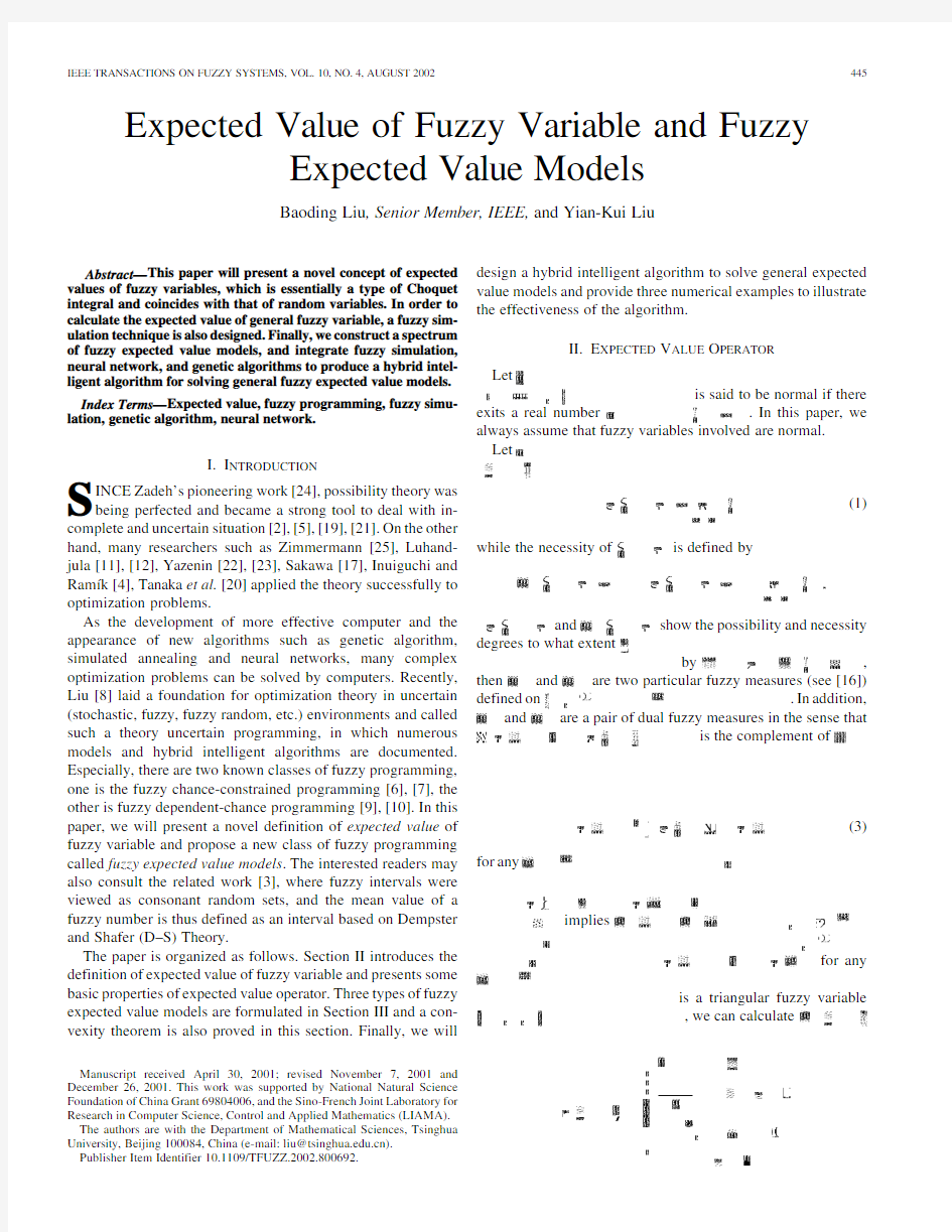 expect value of fuzzy variable and fuzzy expected value model