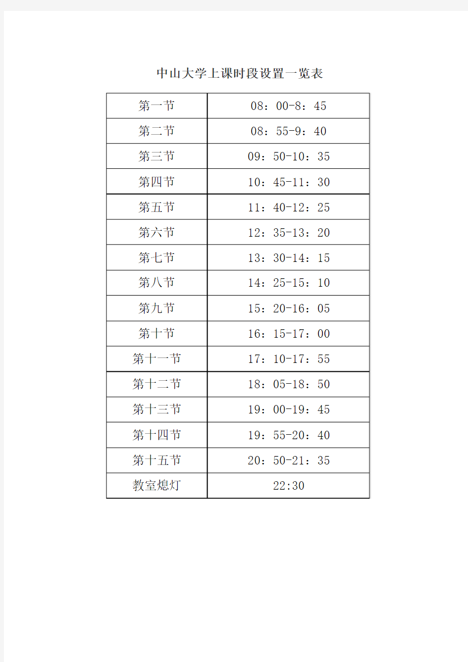 中山大学上课时间表