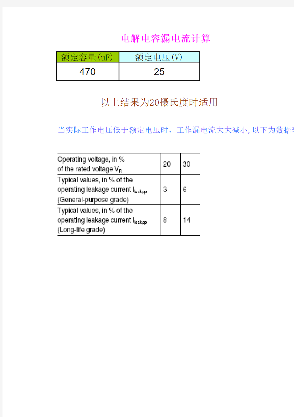 电解电容漏电流计算公式