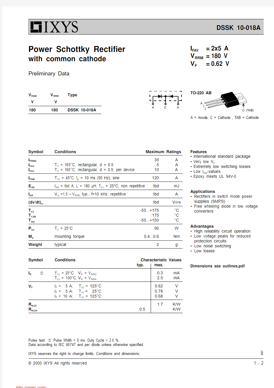 DSSK10-018A;中文规格书,Datasheet资料