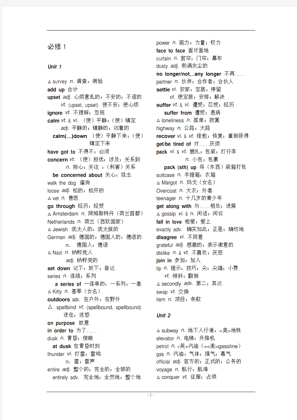 人教版高中英语全部单词表 必修1-选修11 与教材单词表完全相同