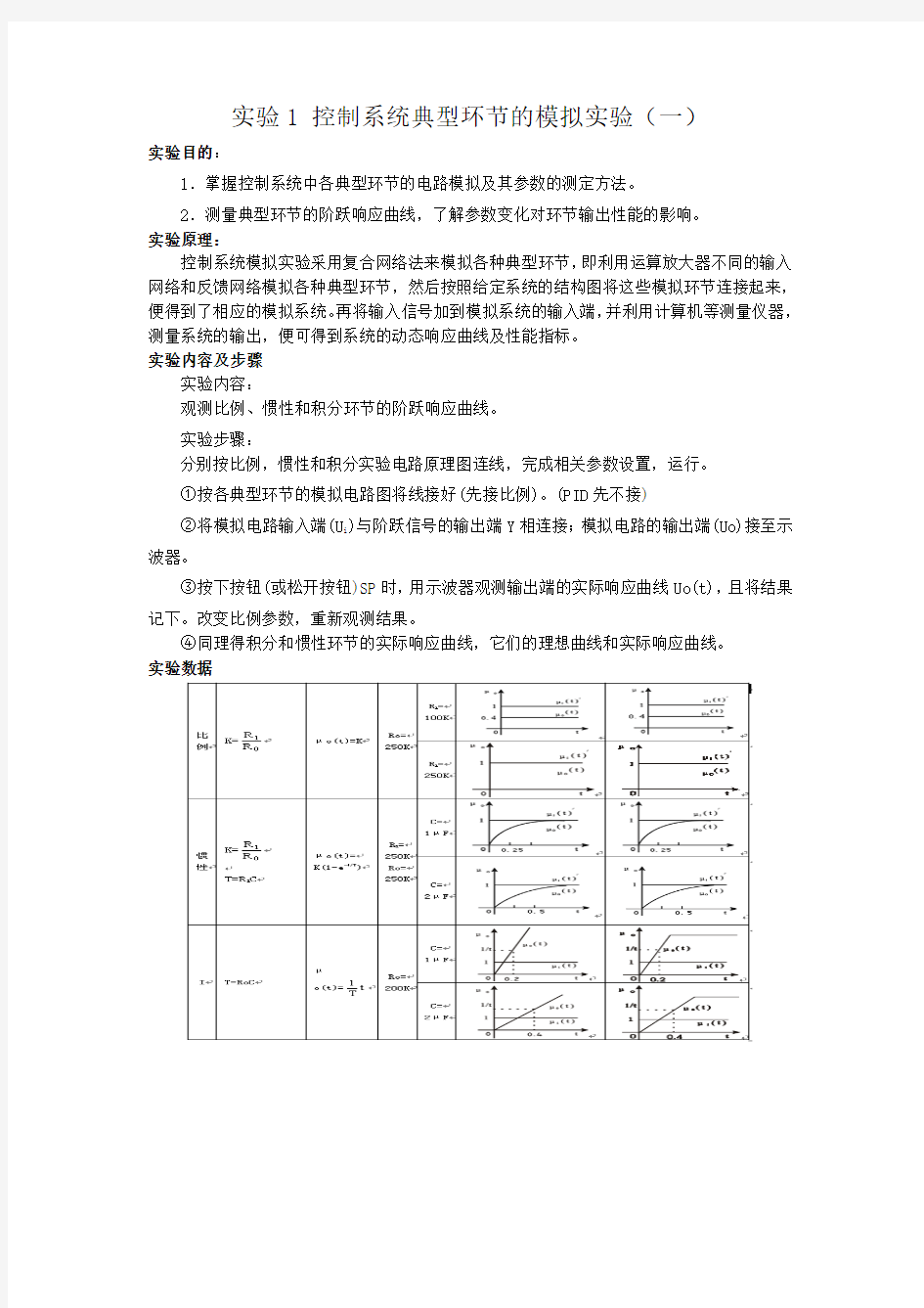 自动控制原理实验报告 (1)