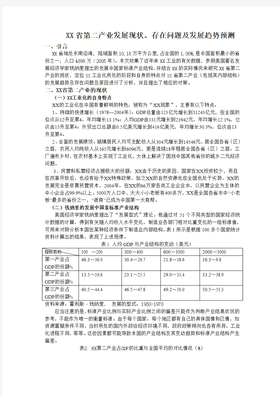 XX省第二产业发展现状、存在问题及发展趋势预测