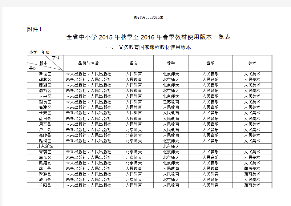 陕西省中小学教材版本