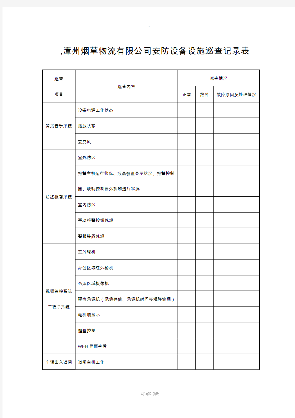 安防设施设备巡查记录表(巡检)