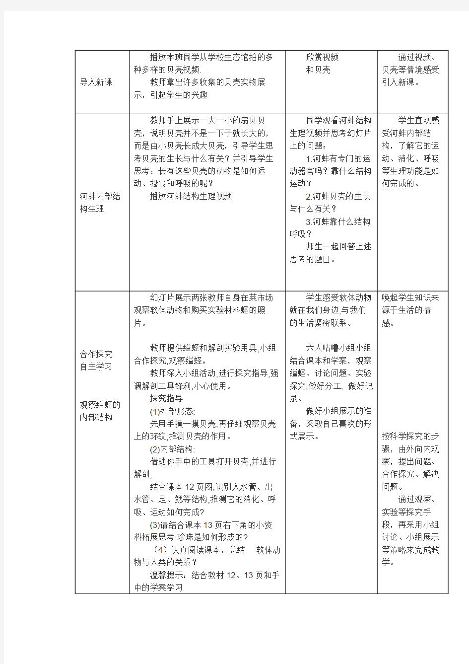 软体动物和节肢动物  初中生物优秀教学设计(教案)