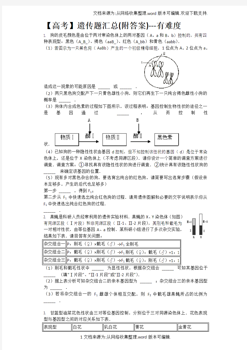 【高考】遗传题汇总(附答案)---有难度