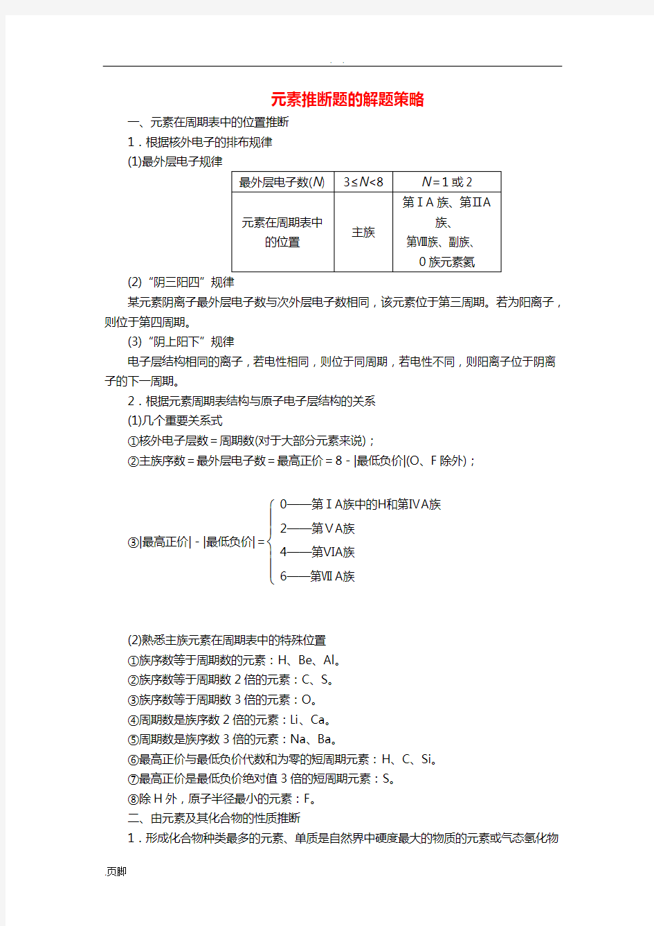 元素推断题地解题策略