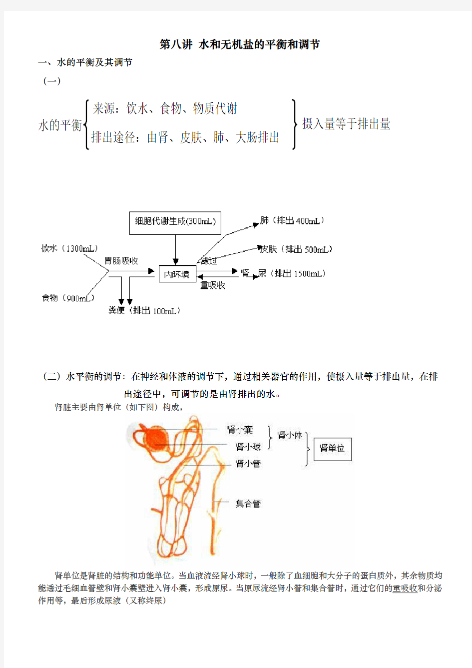 人体水盐平衡的调节习题和讲义全