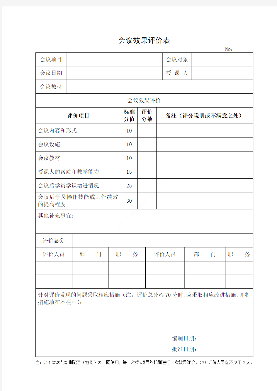 员工会议签到表(模板)