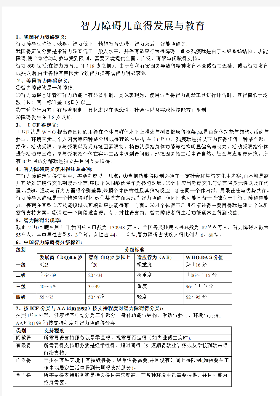 智力障碍儿童的发展与教育