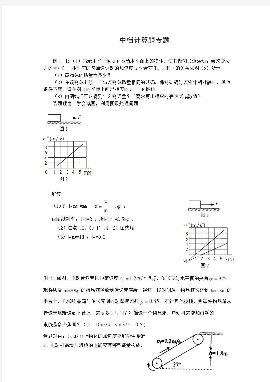 高中物理专题22中档计算题专题