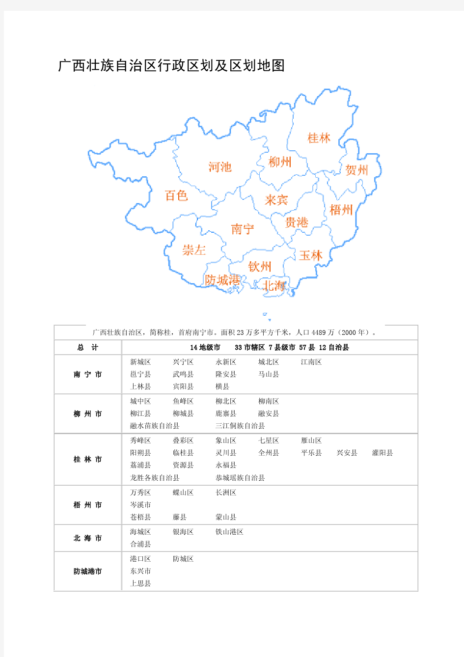 广西壮族自治区行政区划及区划地图