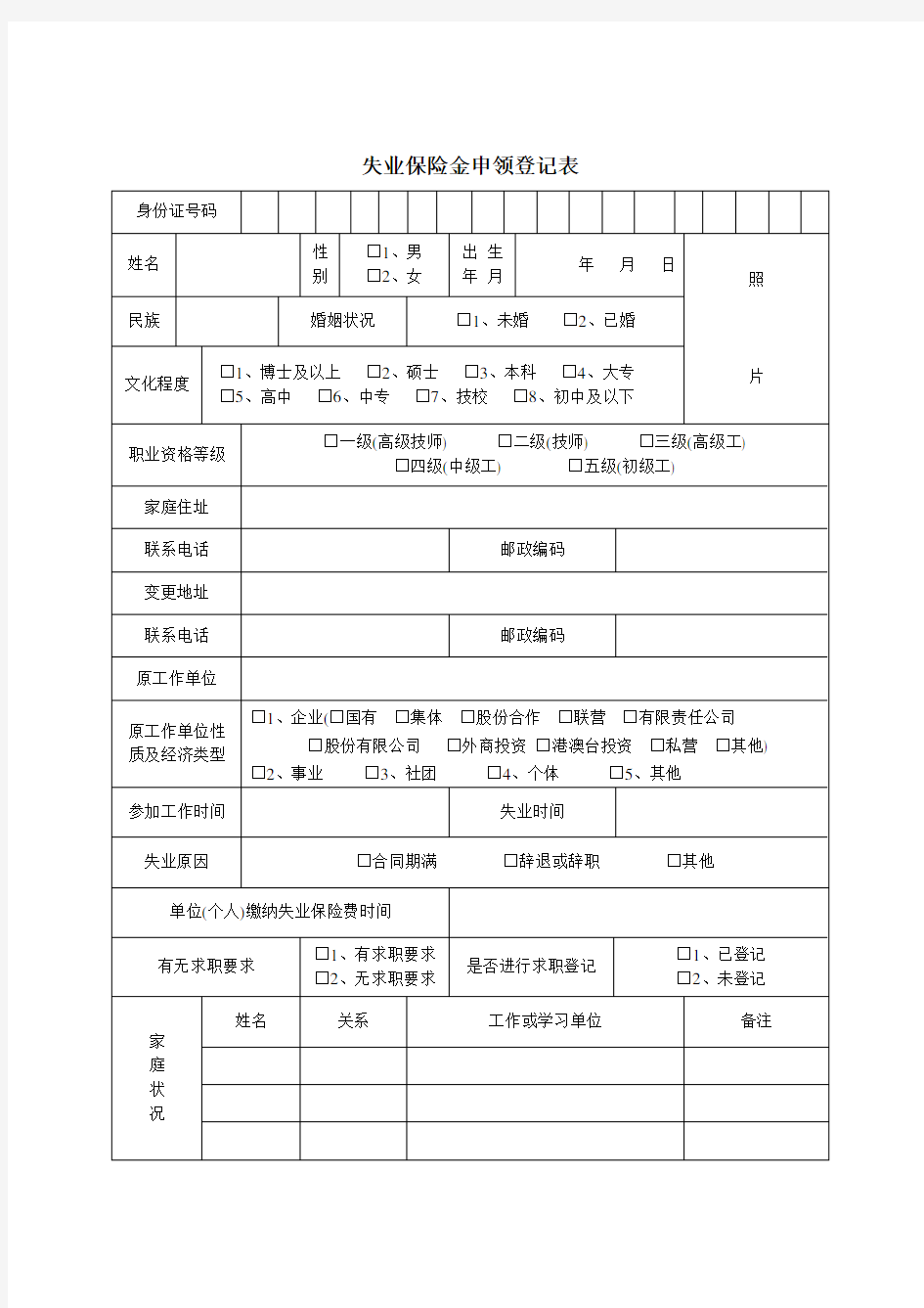 《失业保险金申领登记表》