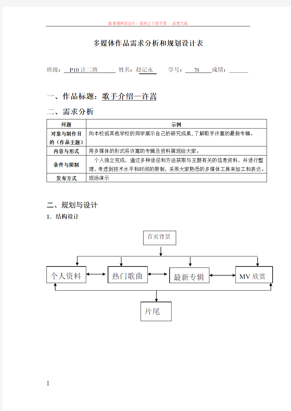 参考：多媒体作品需求分析和规划设计表