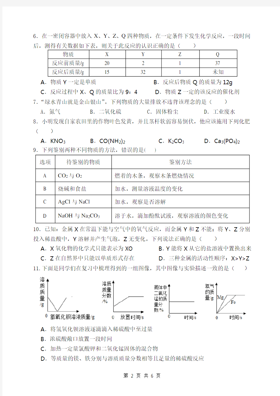 初二化学期中考试题