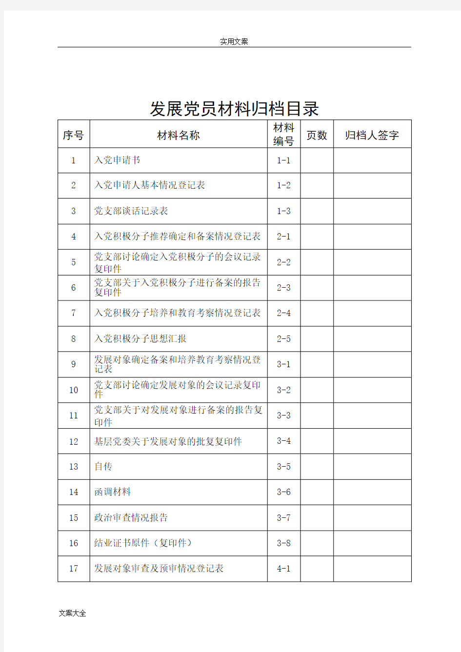 发展党员各种材料实用模板(2018版)