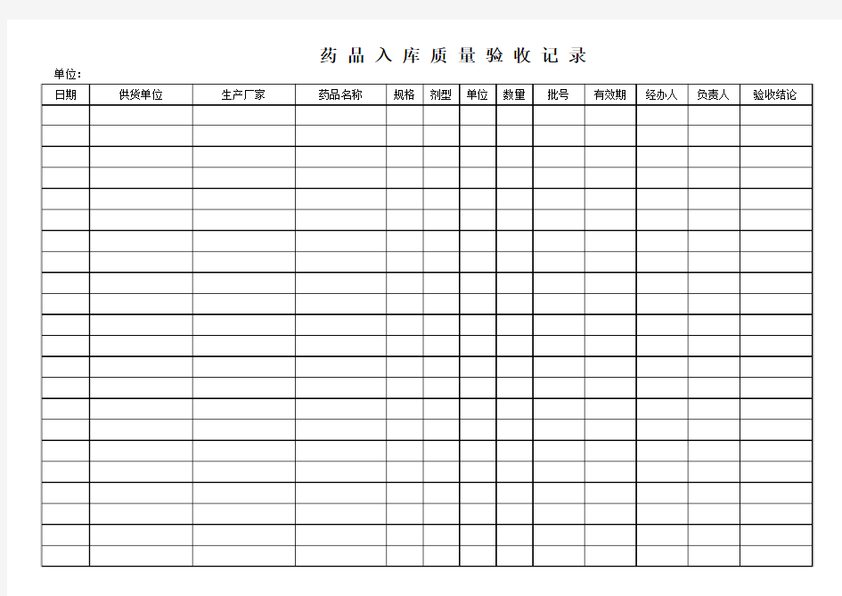 药品入库质量验收记录