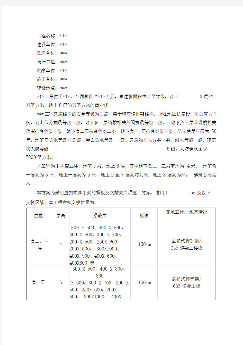 盘扣式脚手架及支撑架专项施工方案