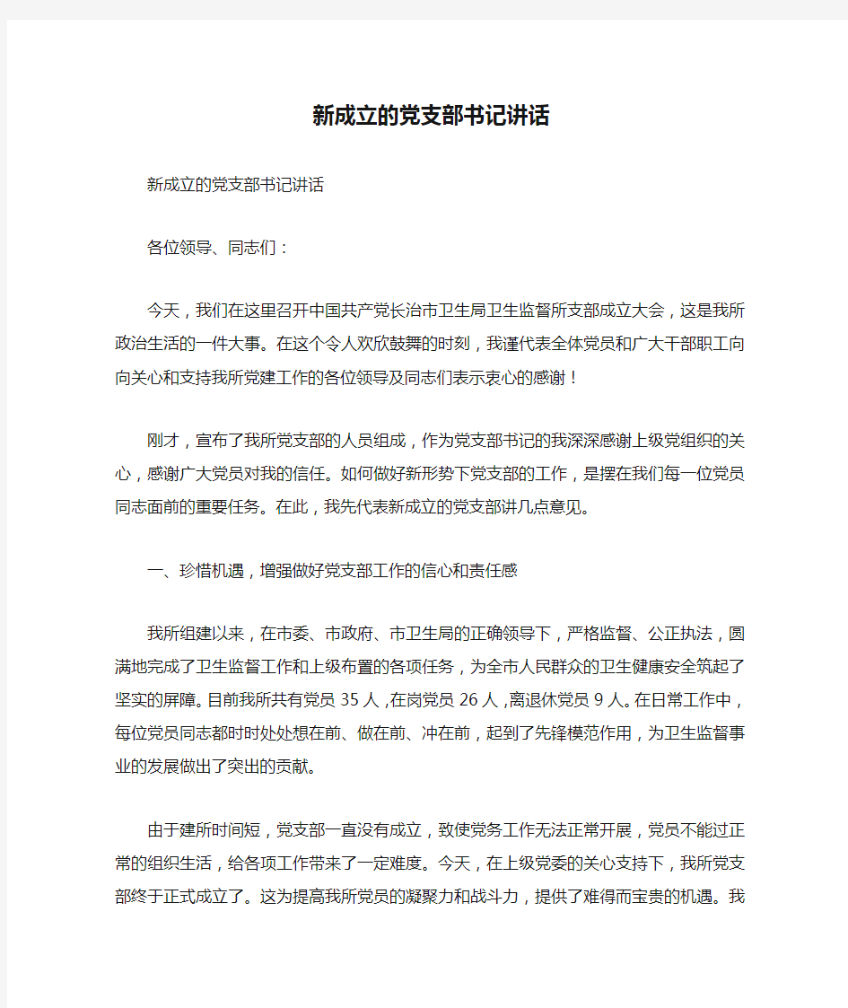 新成立的党支部书记讲话