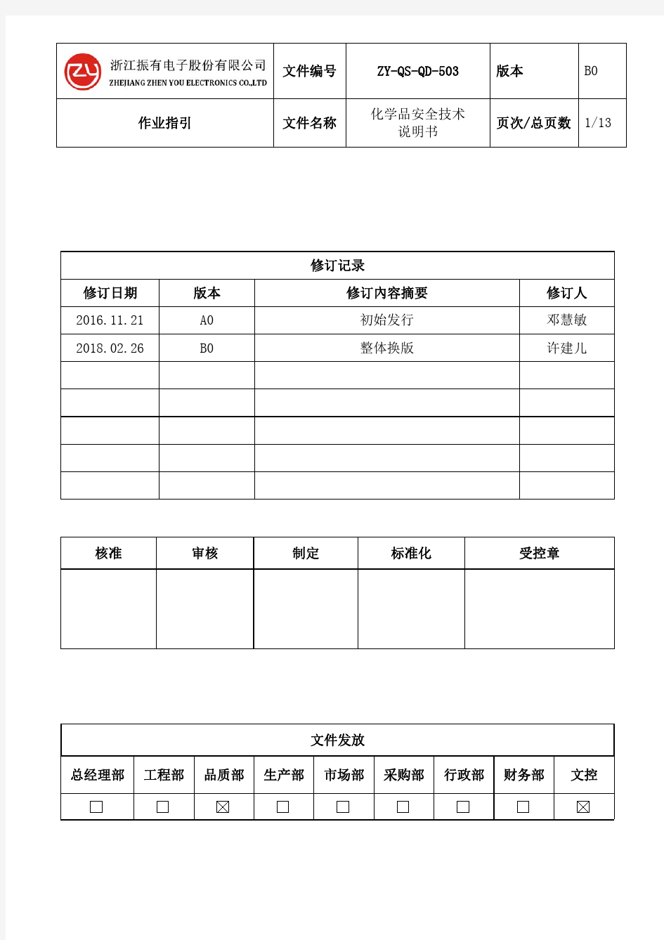 ZY-QS-QD-503  化学品安全技术说明书