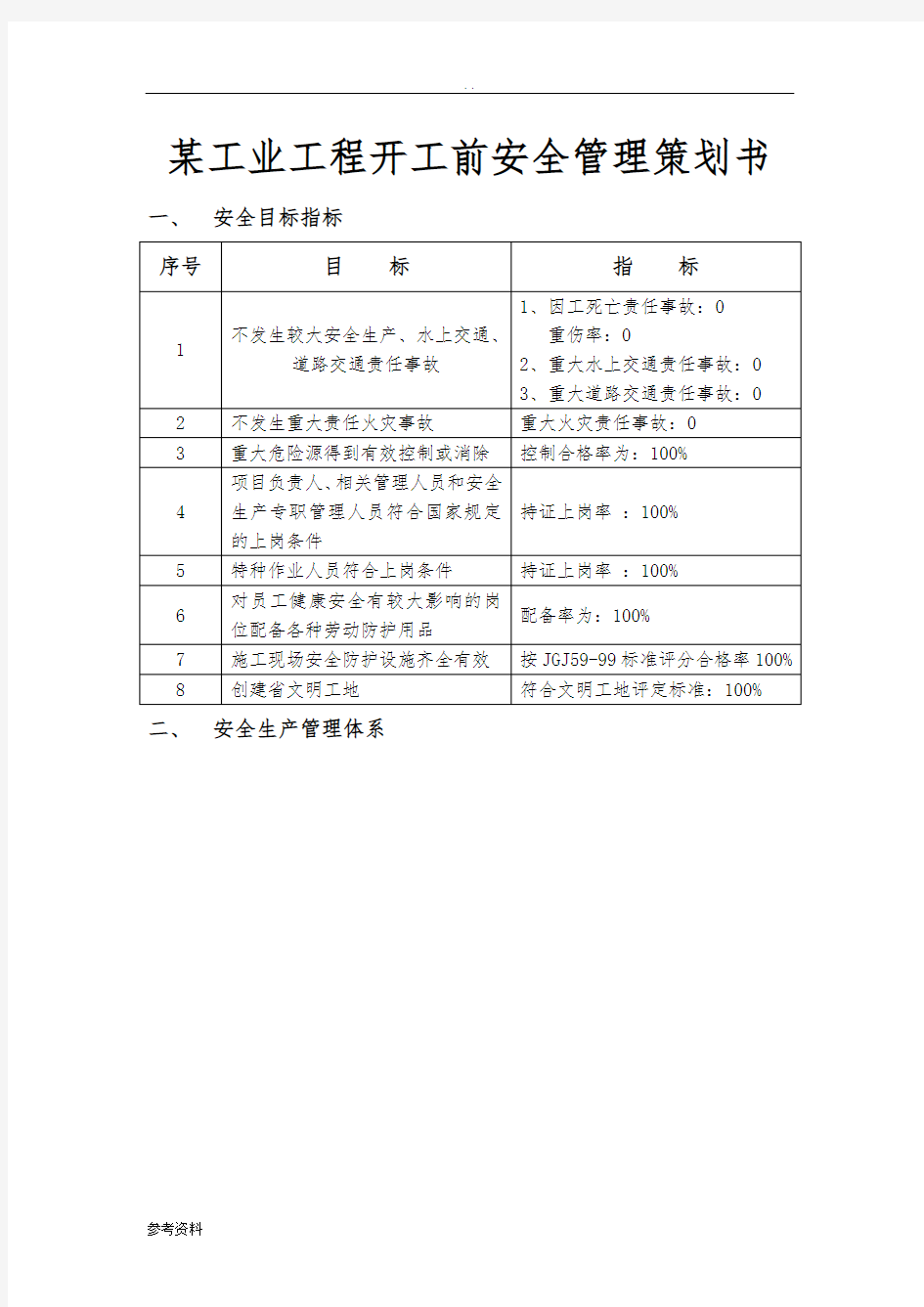 某工业工程开工前安全管理项目策划书