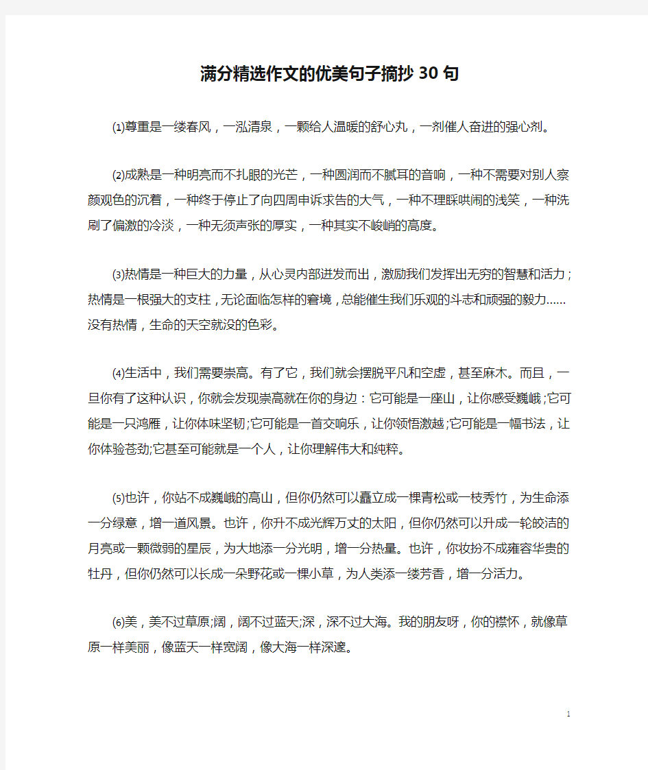 满分精选作文的优美句子摘抄30句