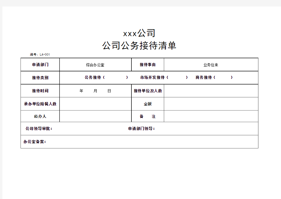 公司公务接待清单