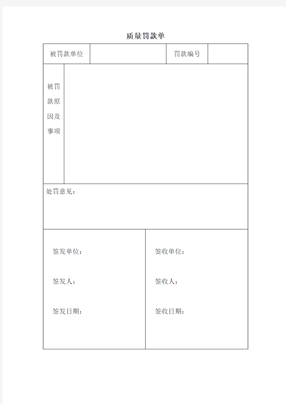 质量罚款单