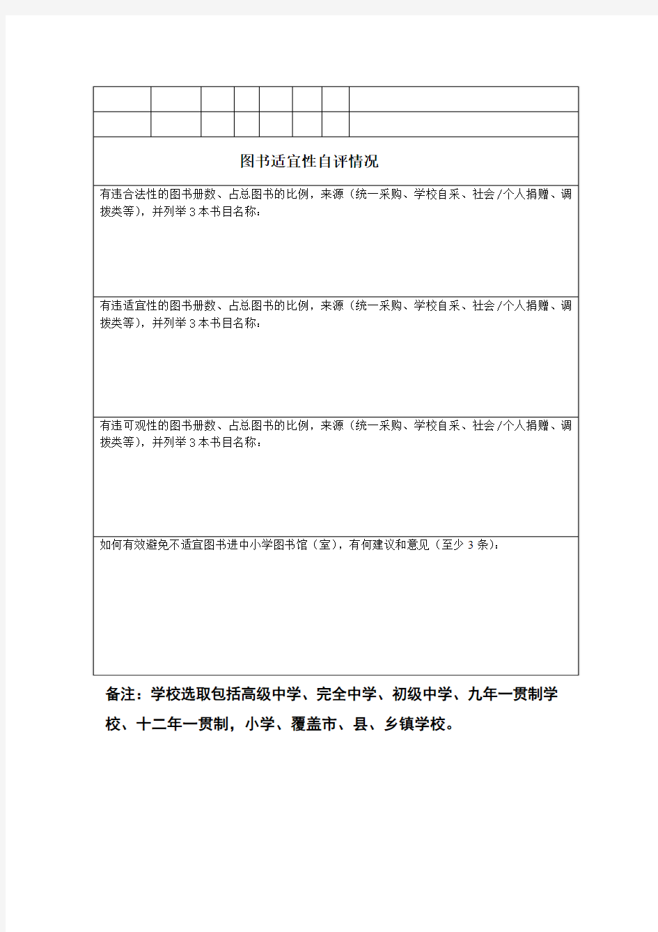 中小学图书馆(室)馆藏图书适宜性自查表