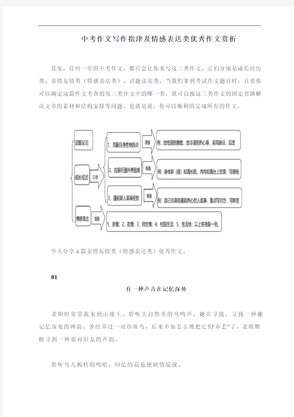 中考作文写作指津及情感表达类优秀作文赏析