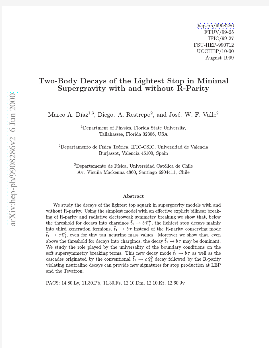 Two-Body Decays of the Lightest Stop in Supergravity with and without R-Parity