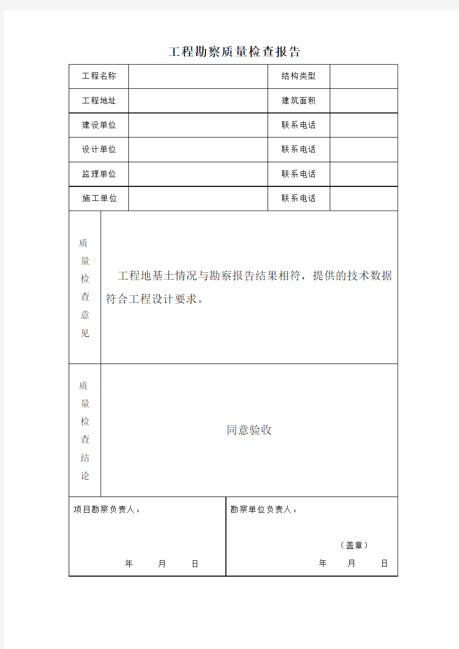 工程勘察质量检查报告范本