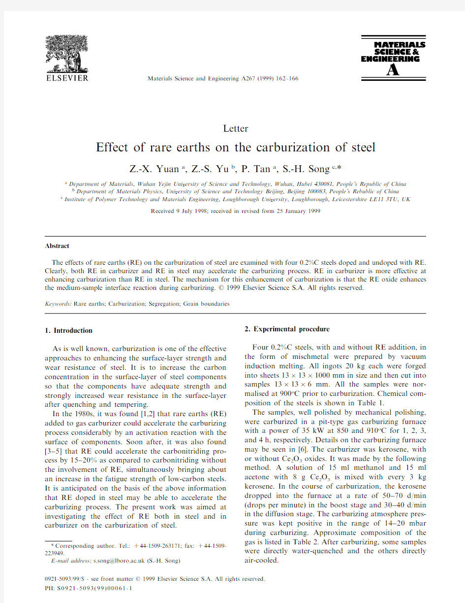 Effect of Rare Earth on the Carburization of Steel