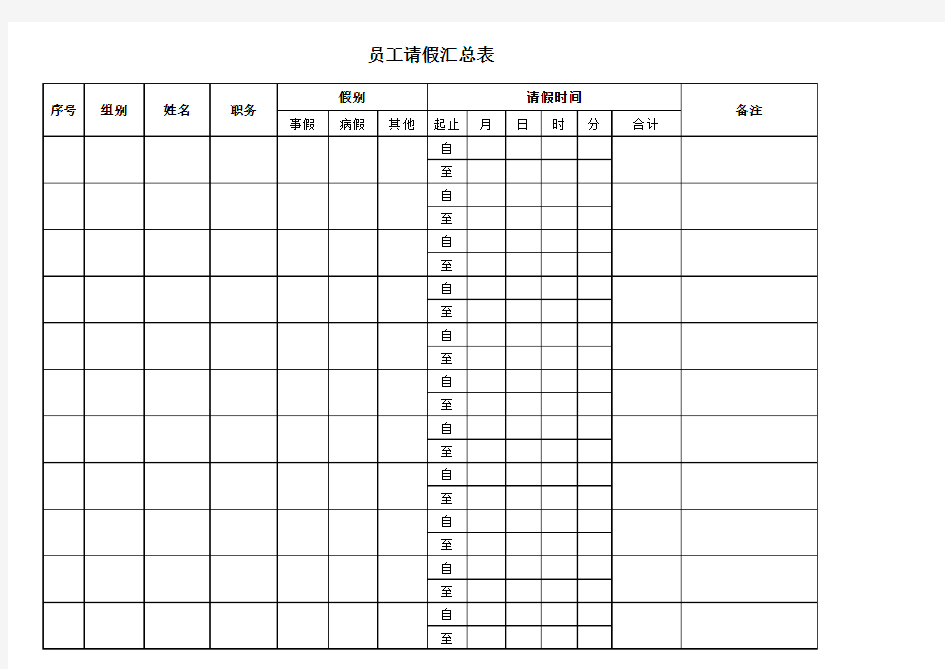 3月份XX部门请假汇总表