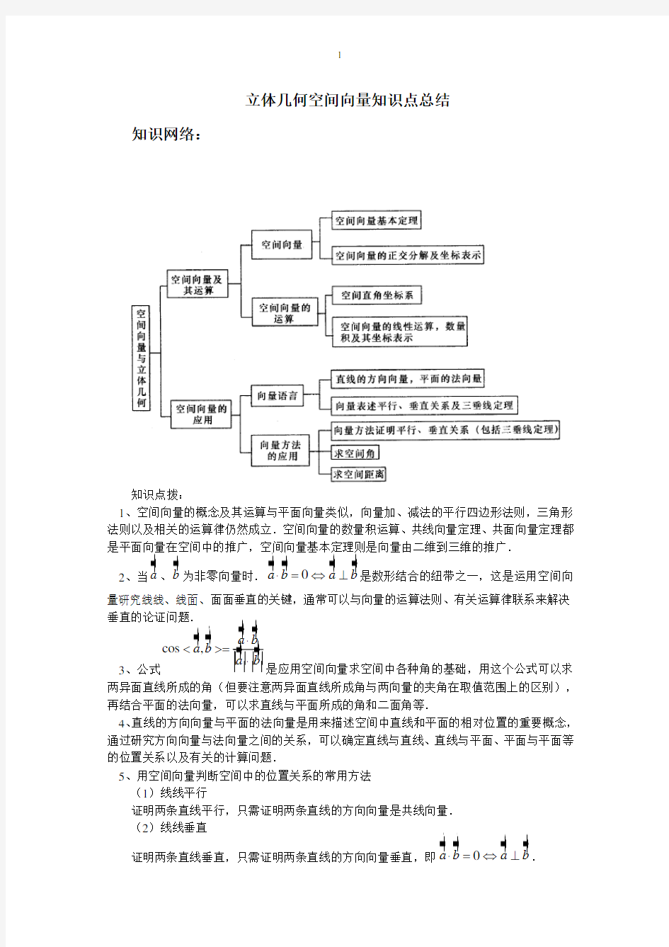 空间向量与立体几何知识点