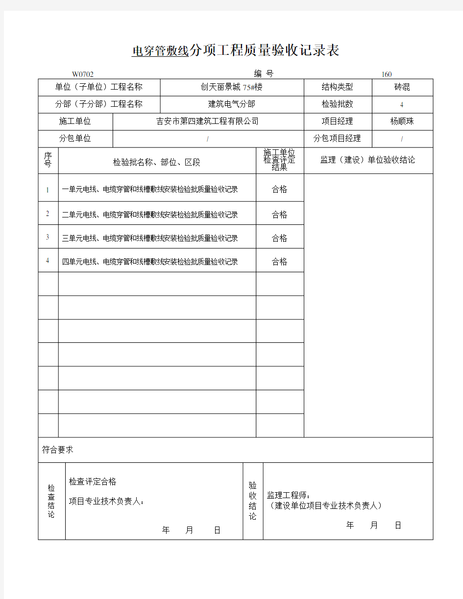 分项工程质量验收记录表