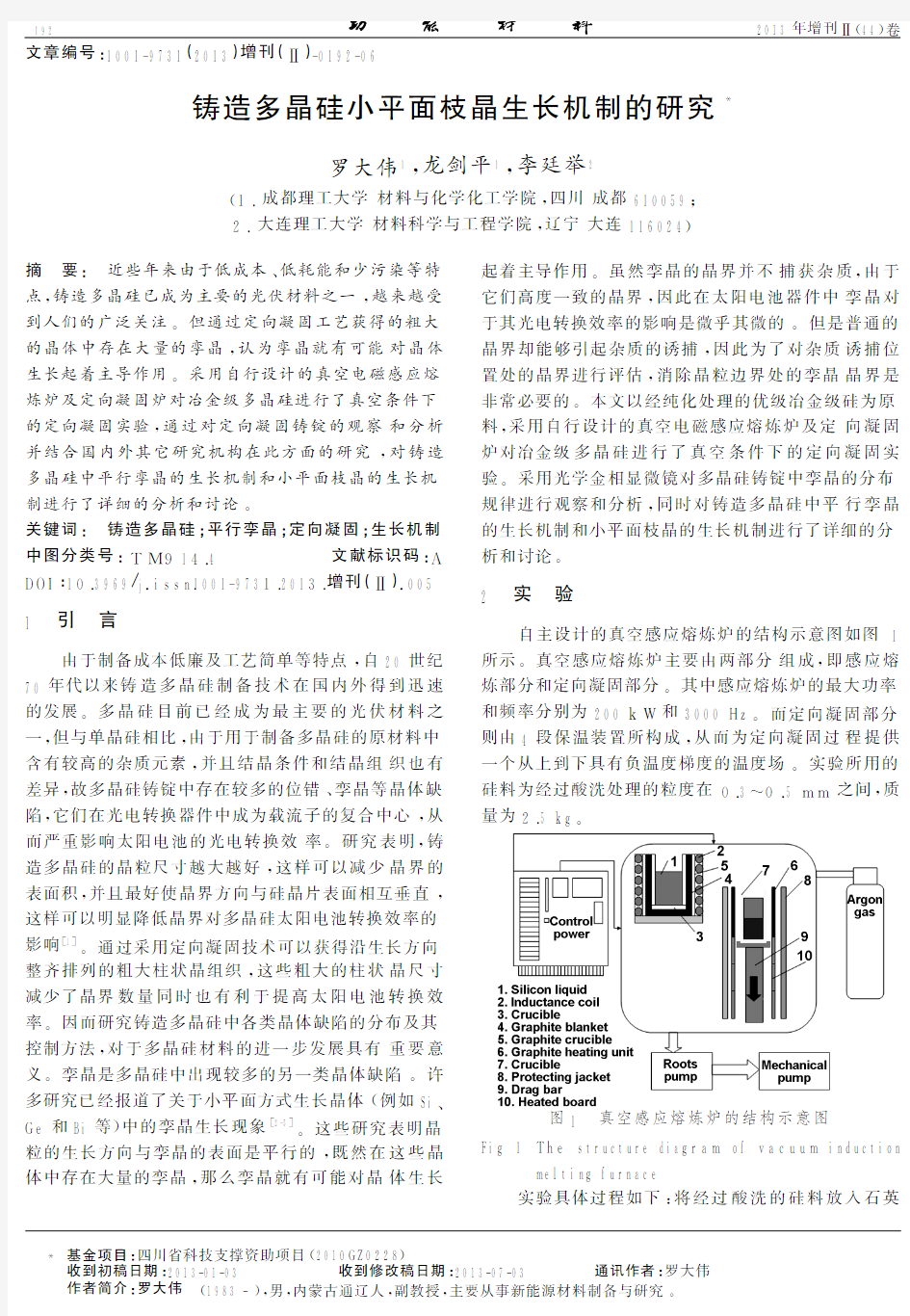 铸造多晶硅小平面枝晶生长机制的研究