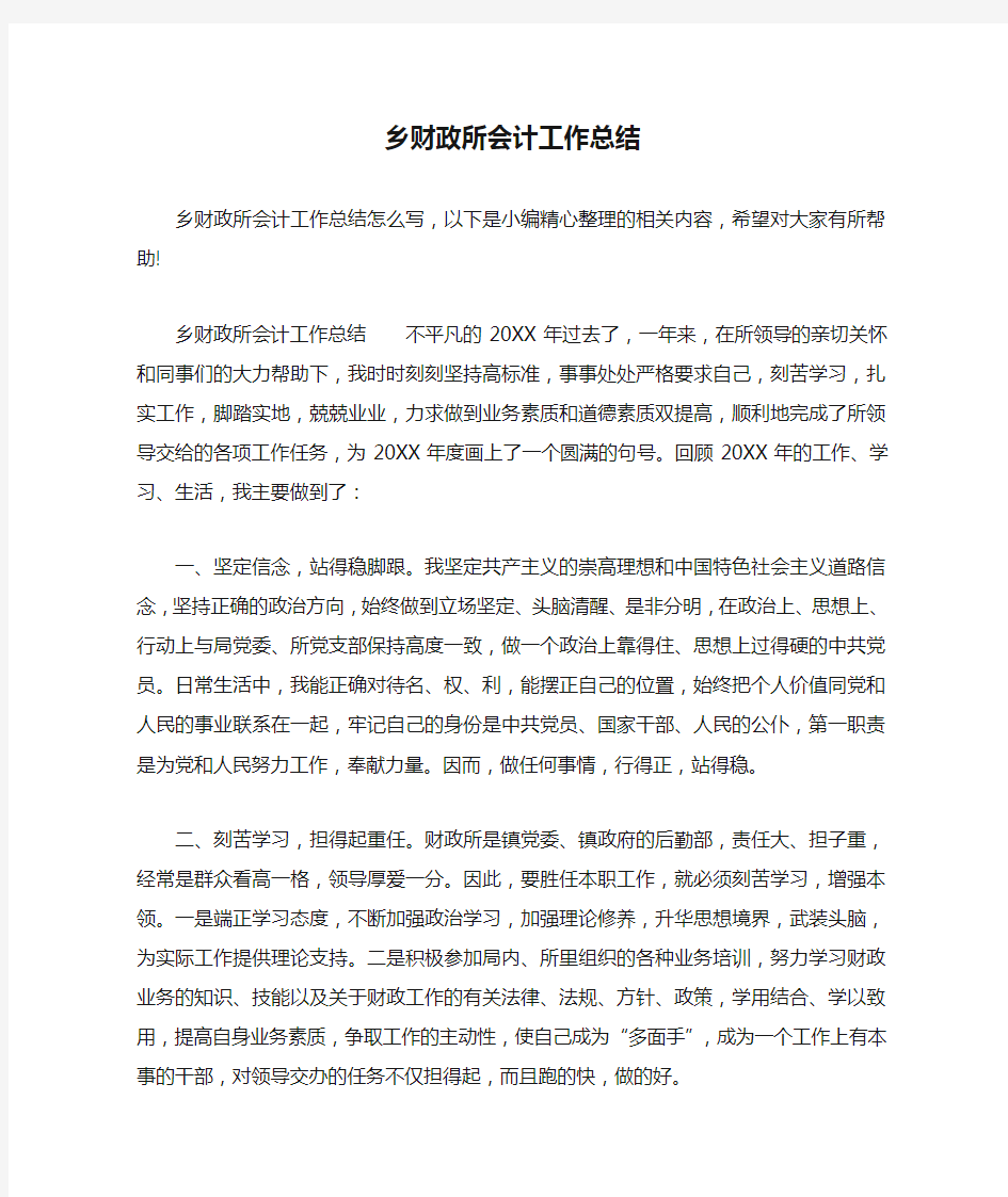 乡财政所会计工作总结