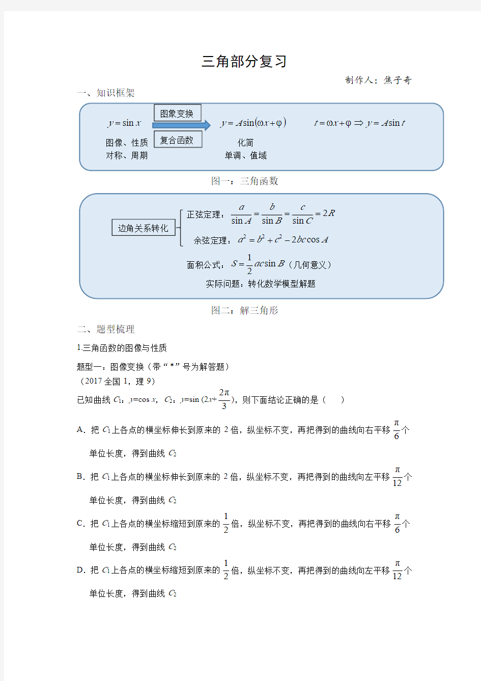 高三数学复习之三角函数专题