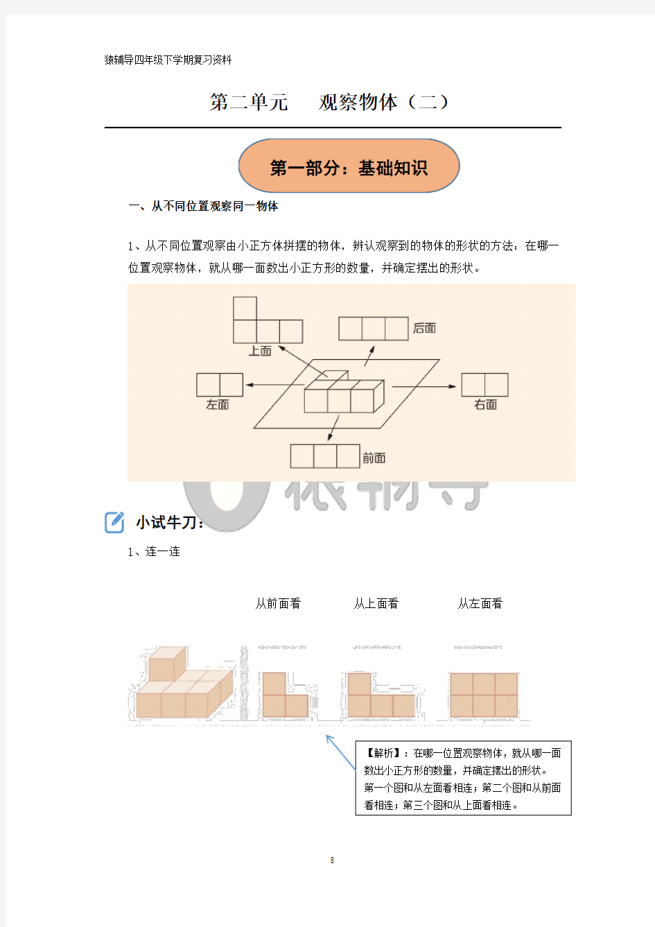 人教版 第二单元 观察物体(二)知识点总结