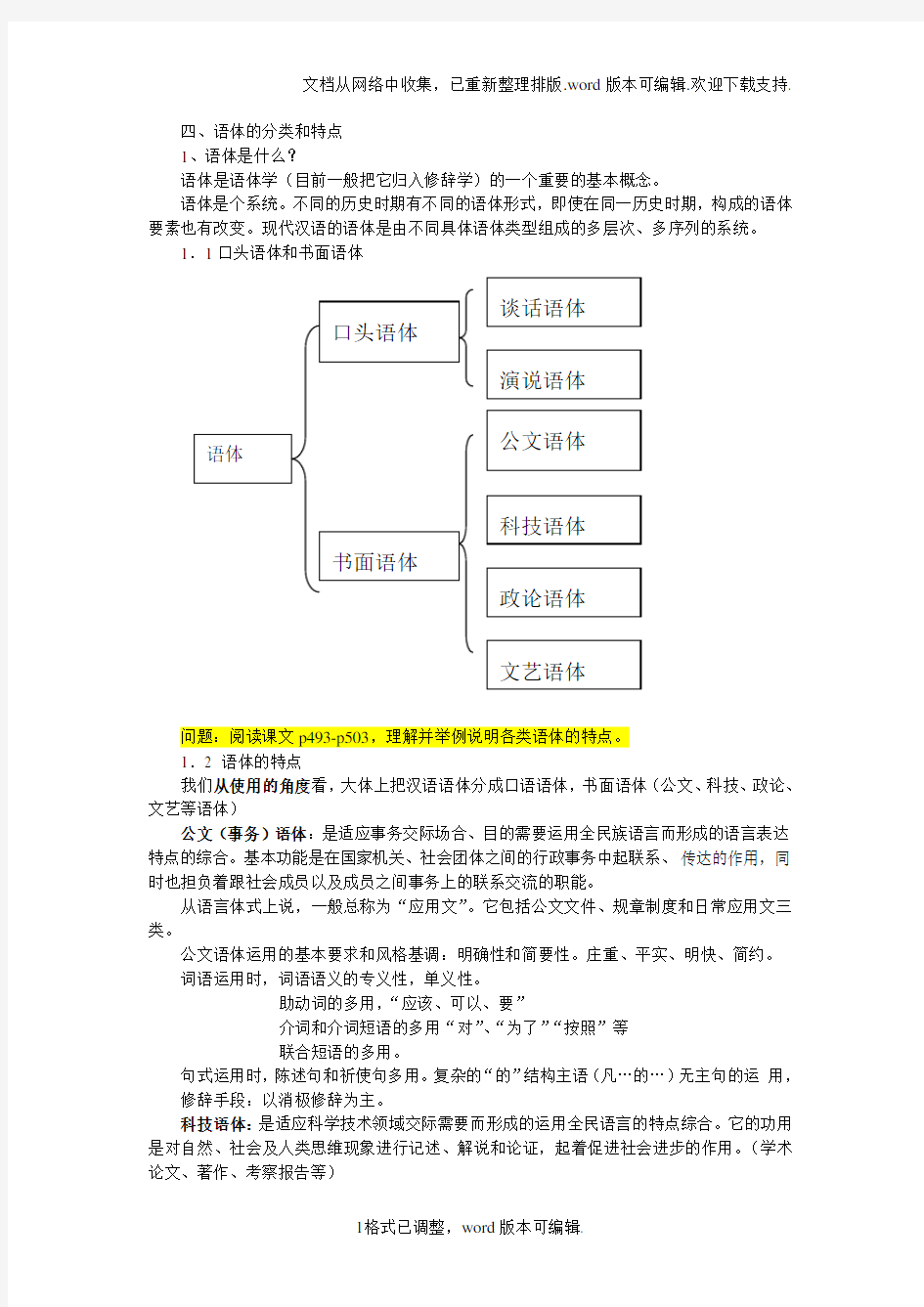 现代汉语：语体的分类和特点